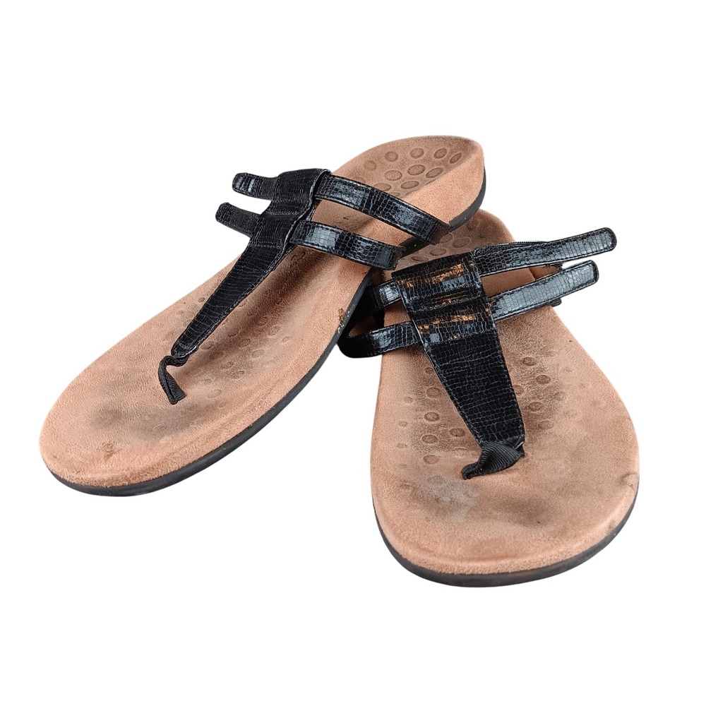 Vionic Elvia Black Patent Croc Thong Sandals Womens Size 11 Arch Support Comfort